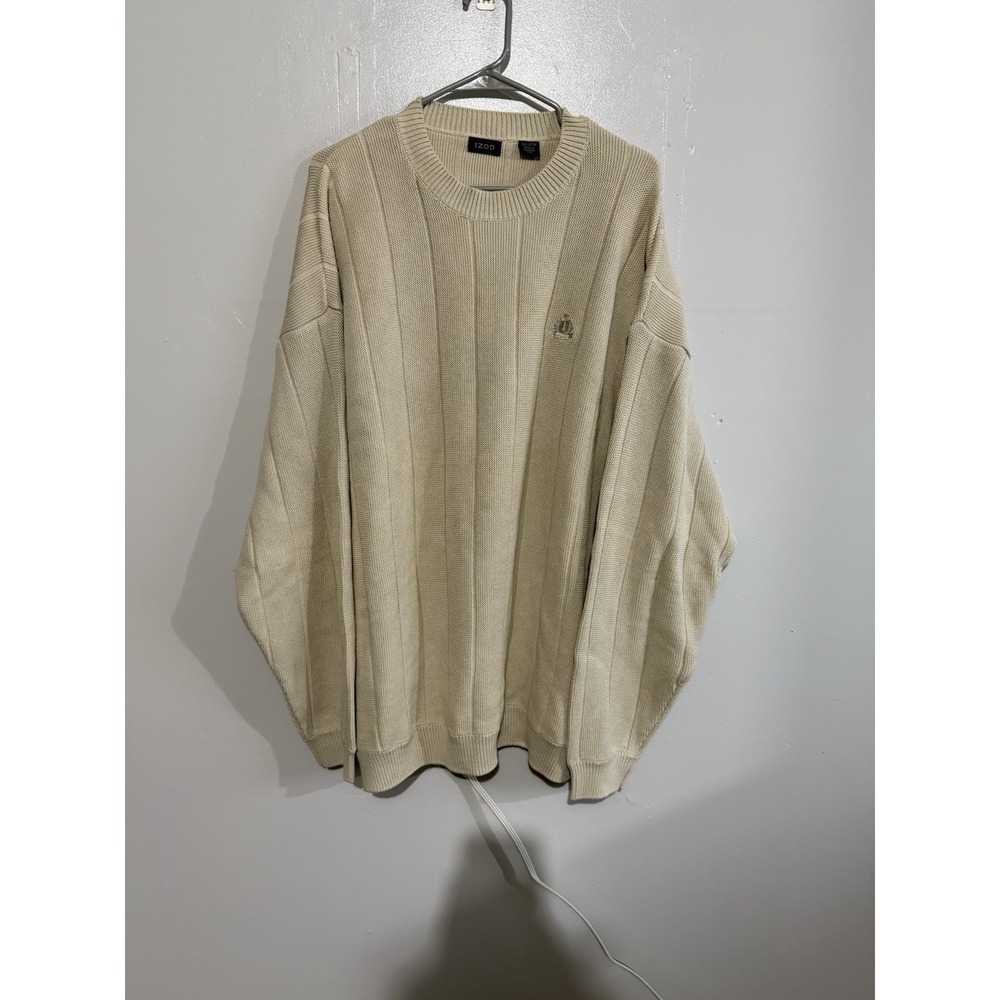 Izod Men XXLSweater Beige Long Sleeves Crew Neck Banded Waist & Sleeves‎ Logo